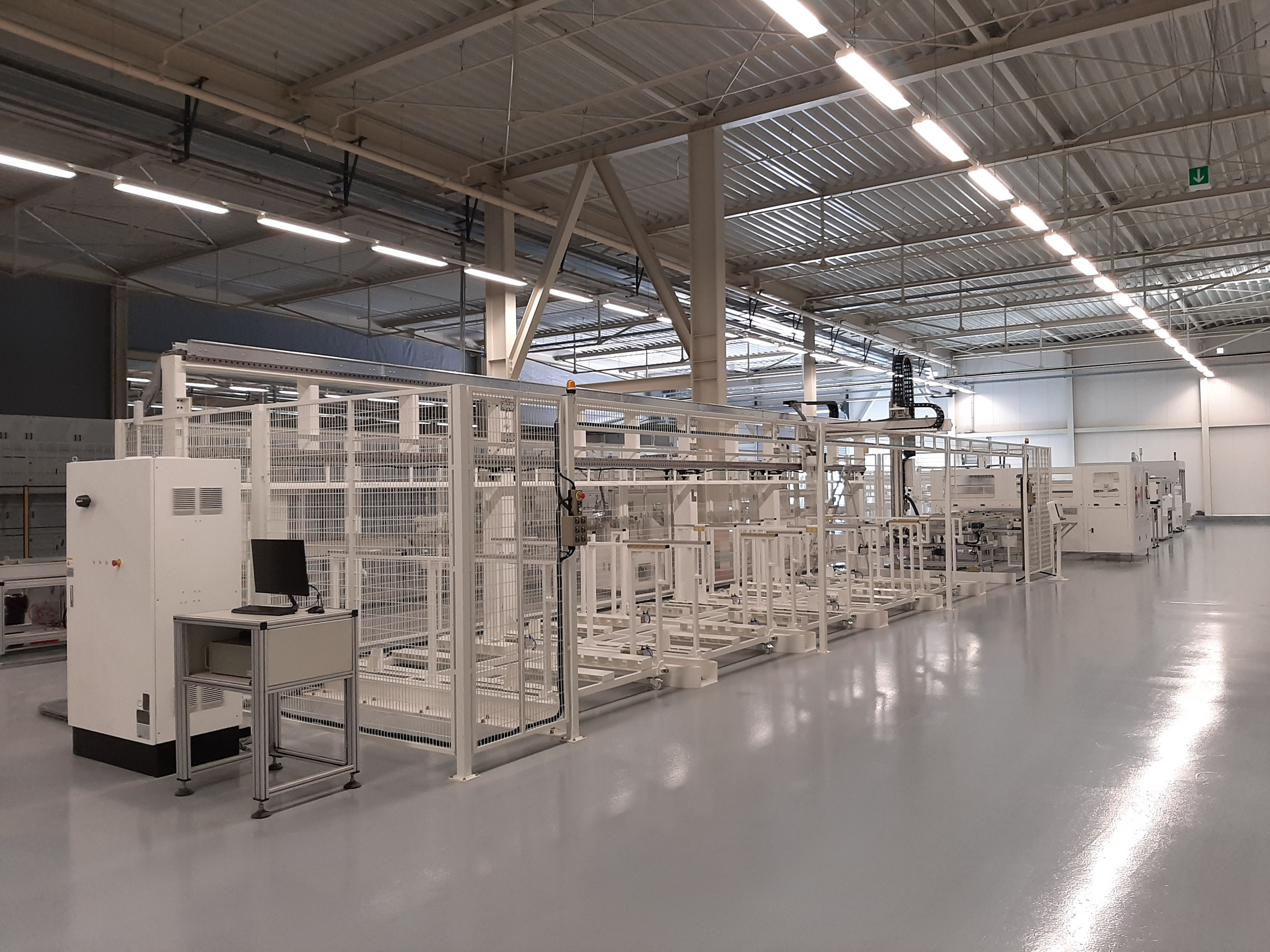 Panoramic photo of the interior of Brite Solar’s manufacturing plant, showcasing the scale and precision of our production environment.